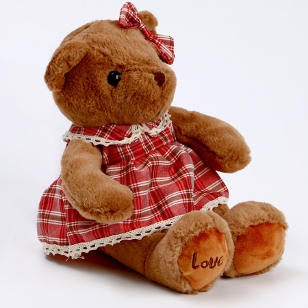 Soft toy "Bear" in a checkered dress, 39 cm-1