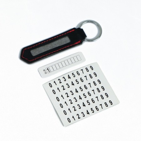 Keychain for keys with phone number, pu skin, black-2