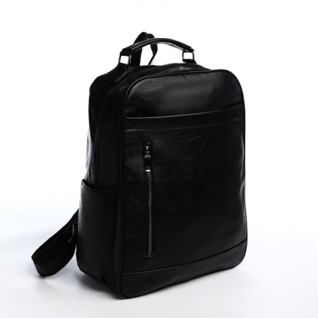 Male backpack on a zipper, 4 outer pockets, black color