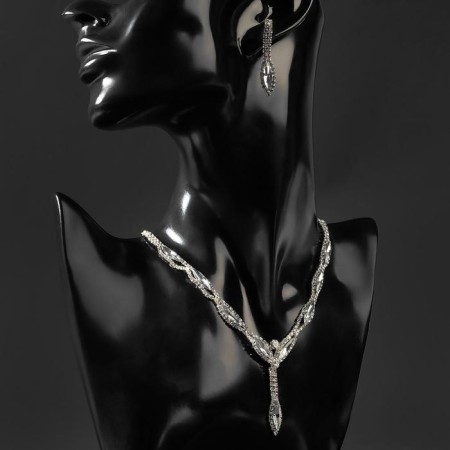 Set 2 objects: earrings, Kilence "Listopad" thin rhombus, white color in silver, 45 cm