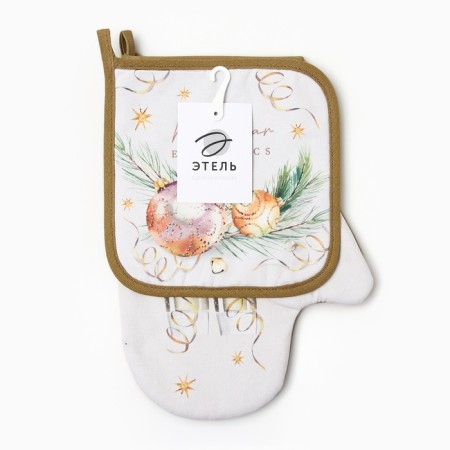 New Year. Kit kitchen Ethel Esthetics mittens 20x28cm, 19x19cm tack, 100%HL-4