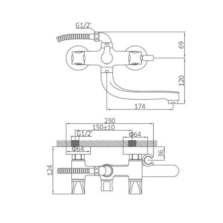 ACCOONA A86473 bath mixer, two -wound, silumin, chrome-8