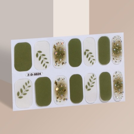 Flood strips for manicure, 14 pcs, beige/green color-2