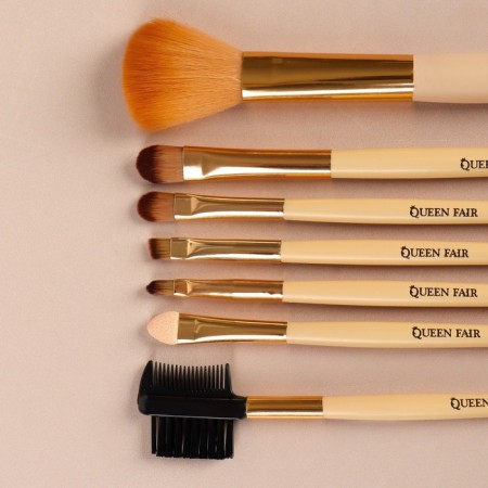 A set of makeup brushes "Ornament", 7 objects, a cover on a button, black/beige color-3