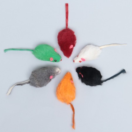 A toy for cats "Small Mouse", natural rabbit fur, 5 cm, mix of flowers-5