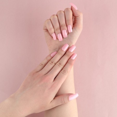 Nyud overhead nails, 24 pcs, adhesive plates, square shape, glossy pale pink color-7