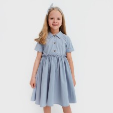 Dress for a girl with a collar Kaftan, size 34 (122-128), the color of a gray-blue