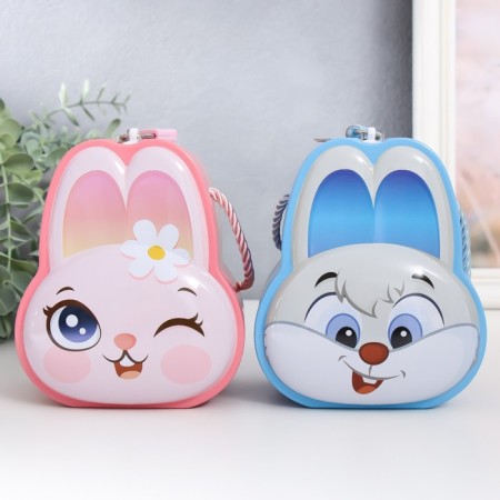 Piggy bank Metal with a lock "Bunny/bunny" mix 12x9x14 cm