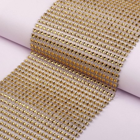 Ribbon with imitation of rhinestones, 12 cm, 9 ± 1 m, gold color-1