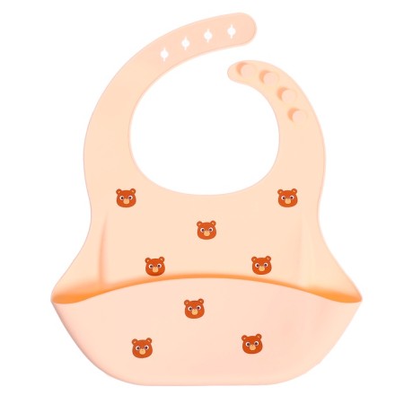 Bibslate for feeding "Bear", silicone, with pockets, beige-4