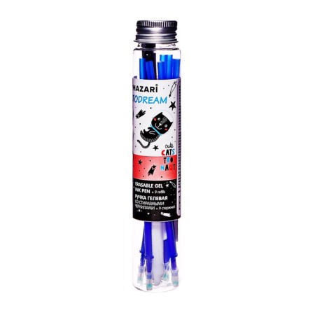 Blue blue handle with erased mazari "CATODREAM" + 9 rods included, needle -off writing node 0.5 mm, thermal -sensitive ink mix-12