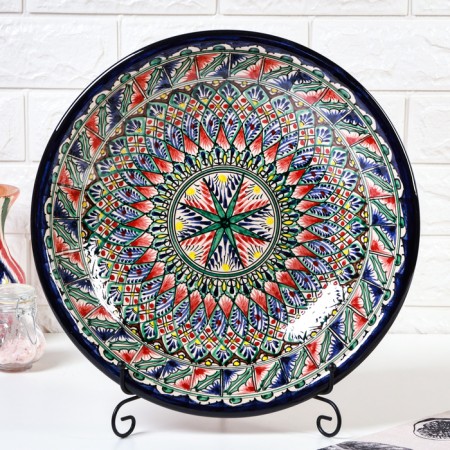 Largan Rishtan ceramics "Patterns", 33 cm, blue, deep-1