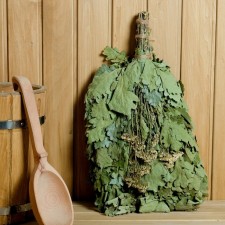 A broom for a bath oak with yarrow, in individual packaging