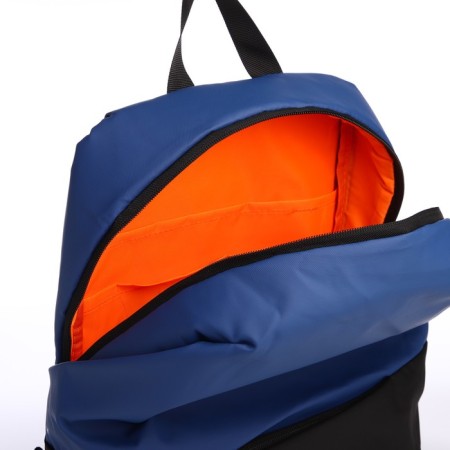 Youth backpack from textiles with a zipper, waterproof, external pocket, black/blue color-5