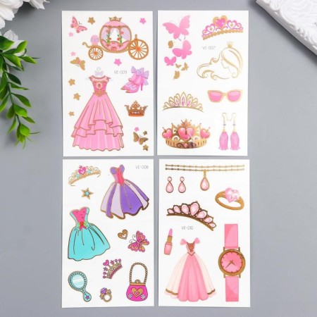Tattoo on the body color "Princess outfits" with gold mix 12x7.5 cm
