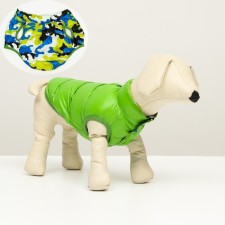 Dog jacket two -sided with print, size 8 (ds 20 cm, og 30, ok 22 cm), green