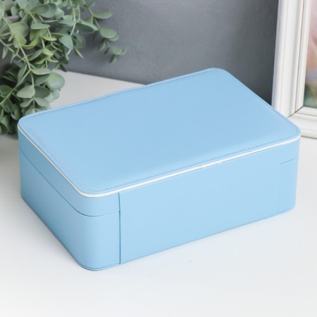 Casket to the leatherette for jewelry "with buckle" Blue 24x18.5x9 cm-4