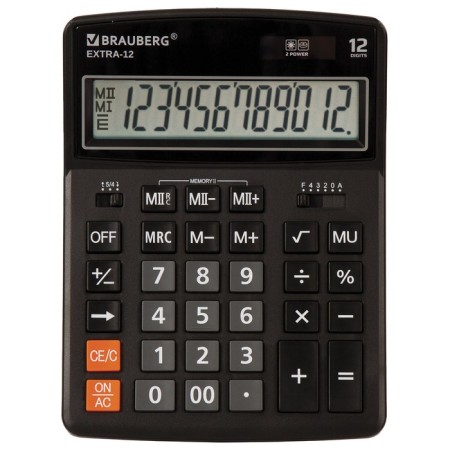 Brauberg Extra-12-BK desktop calculator, 12-bit, 206 x 155 mm, double power, black