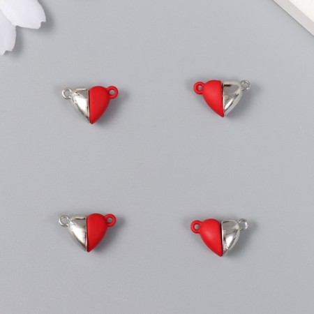 Magnetic metal lock "heart" red and silver 2 pcs 1.2x1.2 cm-2