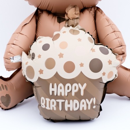 Foil ball 23 "Bear with a cake", matte, chocolate color-2