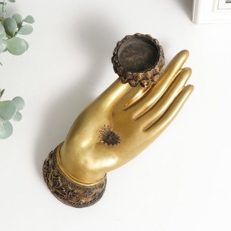 Polystone candlestick for 1 candle "hand with lotus" 9.4x21.5x7 cm-5