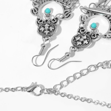 Set 2 items: earrings, necklace "India" Flora and fauna, blue color in black silver, 32 cm-1
