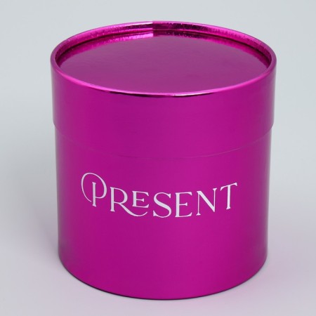 A set of boxes 2 in 1 round, gift packaging, “Present”, pink metallic, 12 x 12, 15 x 15 cm-7