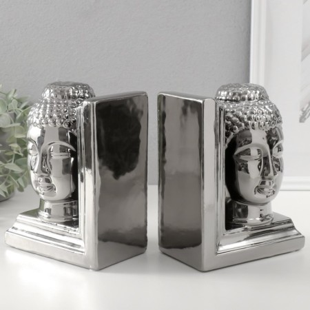 Book holders ceramics "Buddha's head" set 2 pcs silver 14.5x10x18.5 cm-2