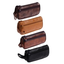 School pencil case with zipper, leatherette, 2 departments, mix