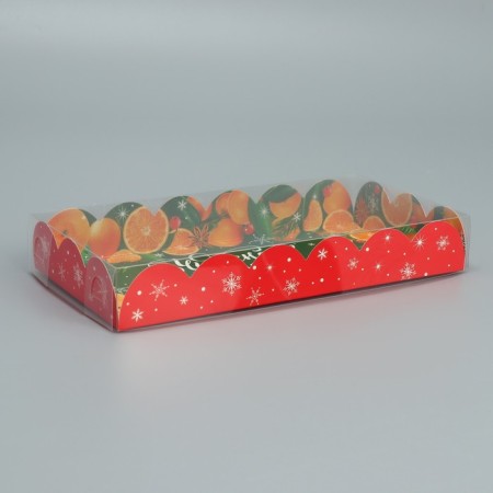 Box for confectionery with PVC lid "Mandarins", 10.5 x 21 x 3 cm, New Year-2