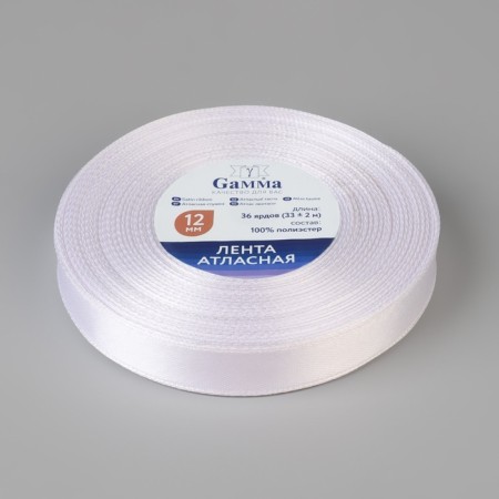 Satin tape, 12 mm × 33 ± 2 m, white color No. 001-1