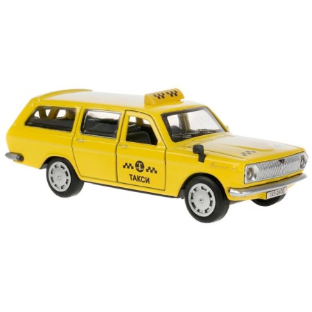 Metal GAZ-2402 Volga Taxi, 12 cm, doors and trunk open, yellow color-4