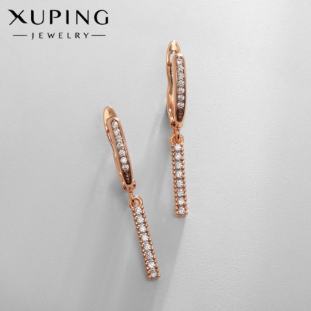 Earrings with rhinestones Xuping suspension are small, white color in pink gold