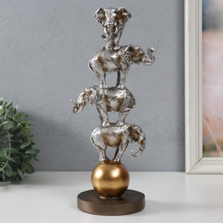 Polystone souvenir "Four elephants on the ball - Pyramid" Silver 13.1x11.1x31 cm