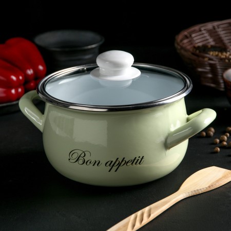 Lime pan, 2.1 l, glass cover, induction, color light green