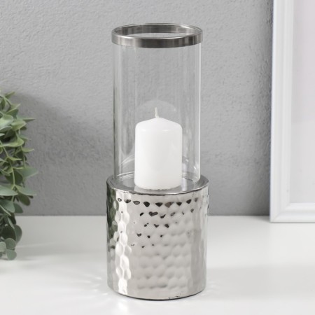Ceramics candlestick, glass for 1 candle "Noir. Cylinder" d = 7.5 cm silver 9x9x24 cm-3