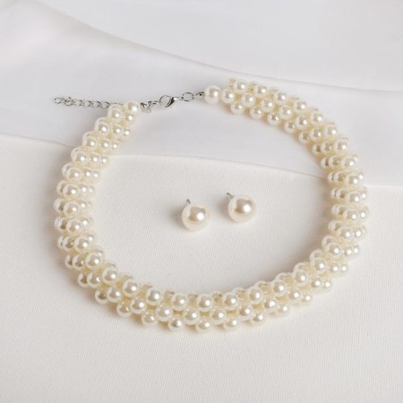 Set 2 objects: earrings, necklace "Giselle" solid thread, white color, 42 cm