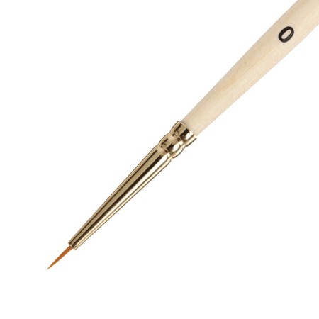 Synthetic brush, round, hard, shortened insert, rubloff series 1310 No. 0, a short handle is saturated with varnish, yellow clip-2