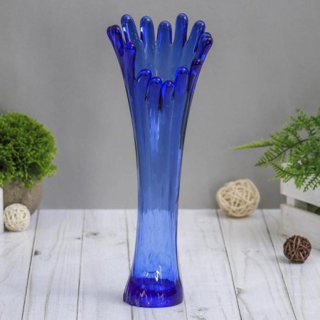 Vase "Coral" H 280 mm. from blue glass (without decor)
