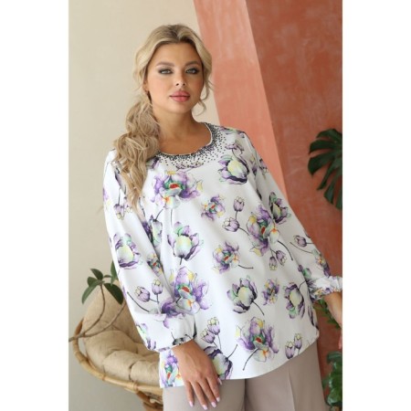 Female blouse, size 54, white, purple color-7