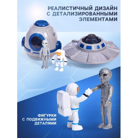Game set "Space Adventures", flying saucer, capsule, figures 2 pcs., Light, sound-4