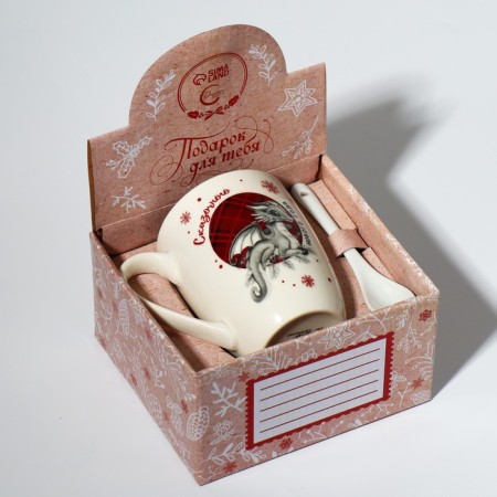 Ceramic mug with a spoon of "fairy -tale New Year", 310 ml, white color-6