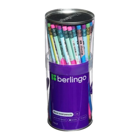 Black granographic pencil Berlingo "Heat", HB, with an eraser, sharpened, plastic, mix-8