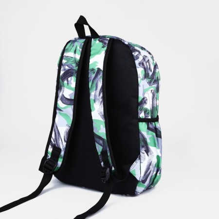 School backpack from textiles on a zipper, 3 pockets, green/gray color-3