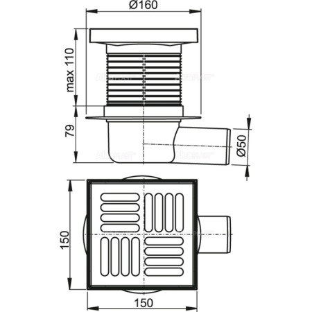 ALCAPLAST APV5411, 150 × 150/50 mm, side drain, wet waterproof wet-1