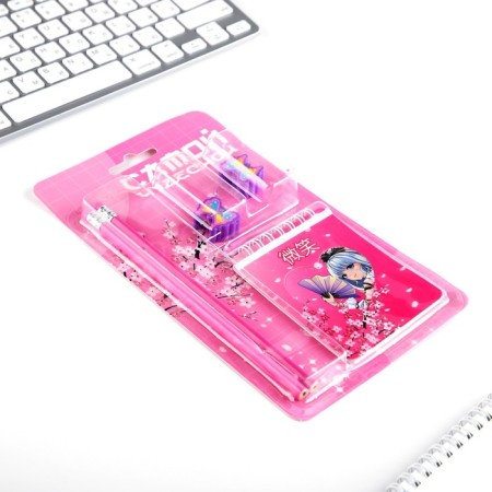 Chancellery set "Anime", pencils 2 pcs, eraser 2 pcs, notebook-8