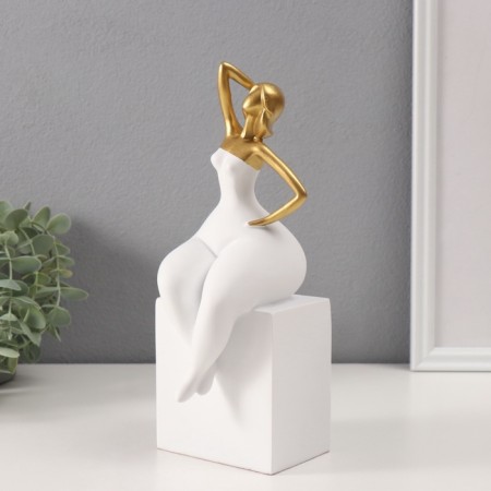 Polystone souvenir "Girl in a white overalls" White with gold 9x9.5x26 cm-3