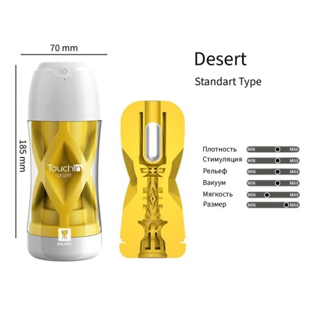 Masturbator Galaku Cup Desert, with vibration, 20 modes, USB ZU, yellow-1