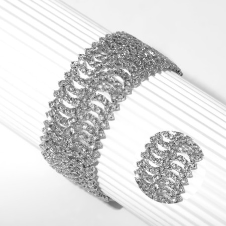 Bracelet "ice" waves, white color in silver, 17.5 size-1