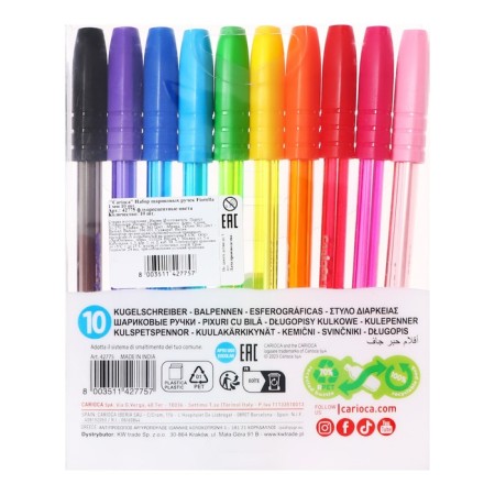 A set of ballpoint pens 10 colors, Carioca "Fiorella", Node 1.0 mm, fluorescent ink, mix-8